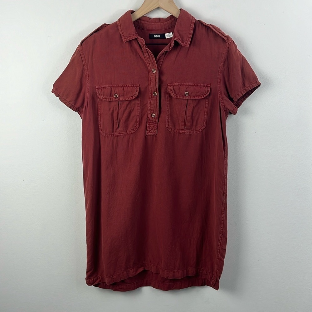 BDG Red Linen Blend Short Sleeve Shirt Dress Womens Size M Beach Summer